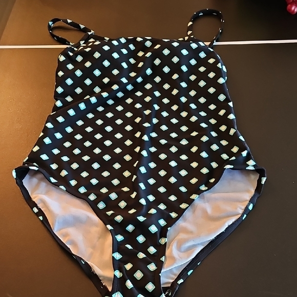 Swimwear Black and Blue Patterned Swimsuit.  Adjustable Straps. - Picture 1 of 5